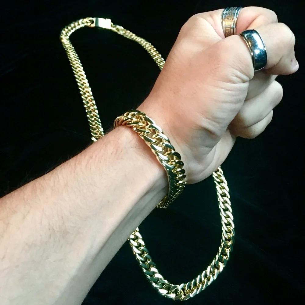 NEW DOUBLE MIAMI CUBAN LINK BRACELET 18K GOLD MADE IN ITALY *LIFETIME WARRANTY*